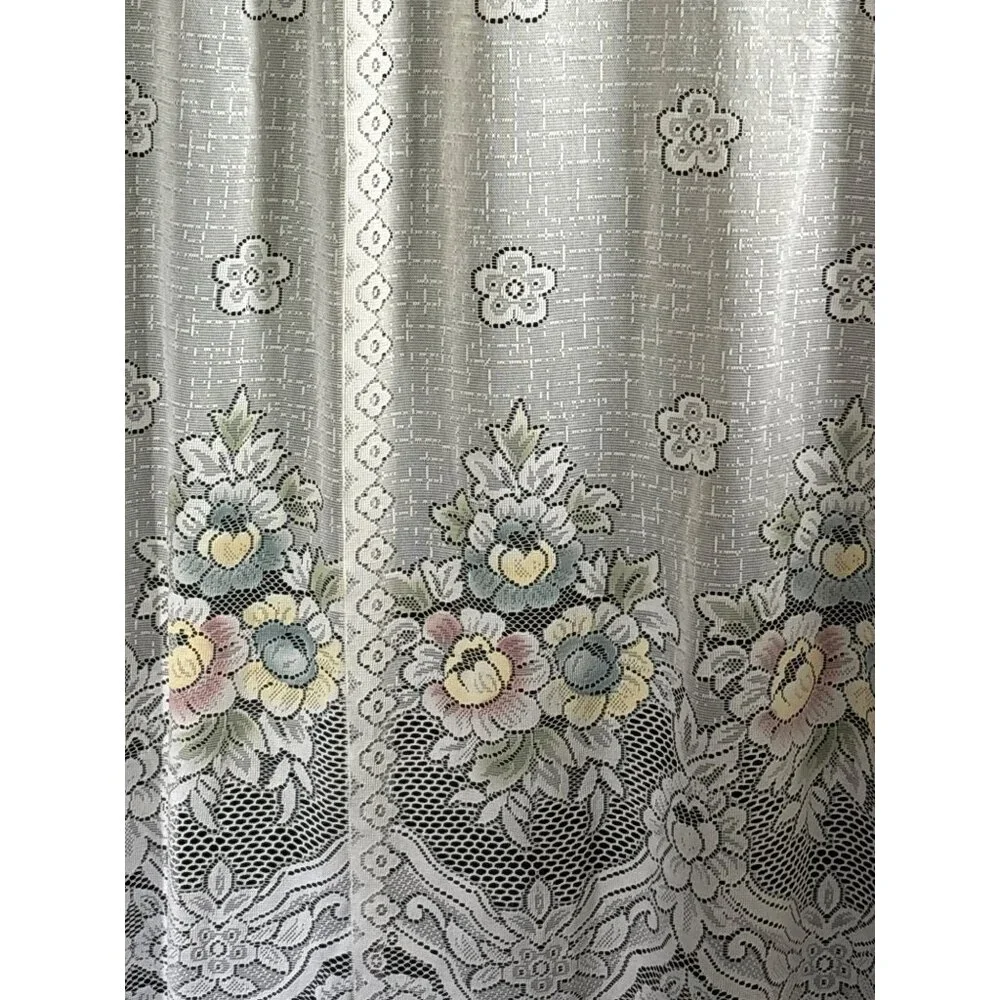 Floral Lace Curtain Set with Valance & Tiers